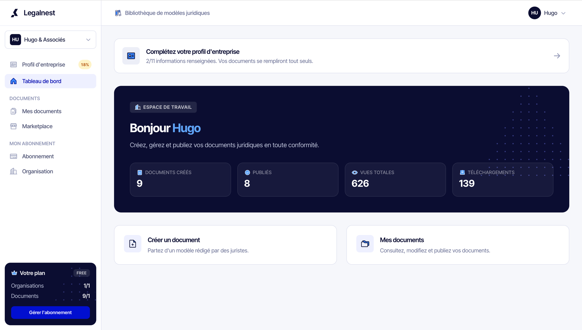 Legalnest dashboard interface